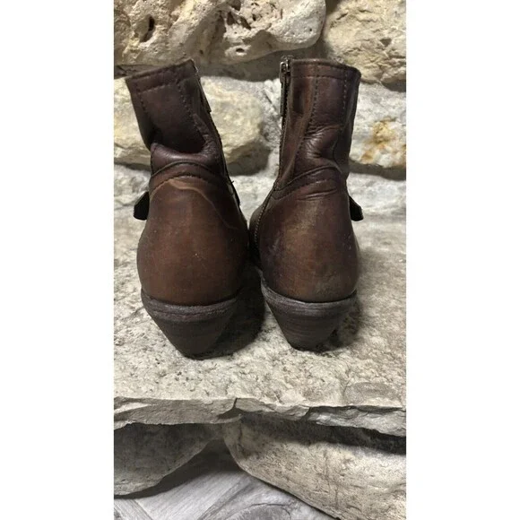 FRYE Brown Distressed Leather Almond Toe Cone Heel Zipper Buckle Ankle Boots 9 - Picture 4 of 7